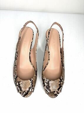 Kelly & Katie Nerani Snake Print Slingback Heels Sz 8.5 Peep Toe Officecore Chic